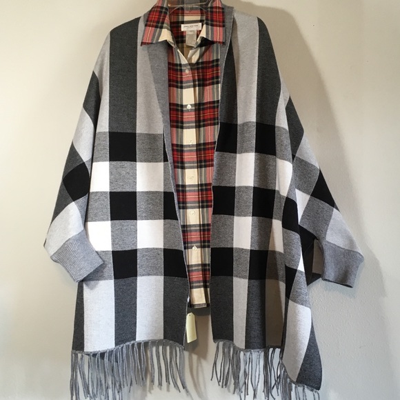 Plaid Sweater Cardigan Wrap Oversized Pattern - Picture 2 of 8